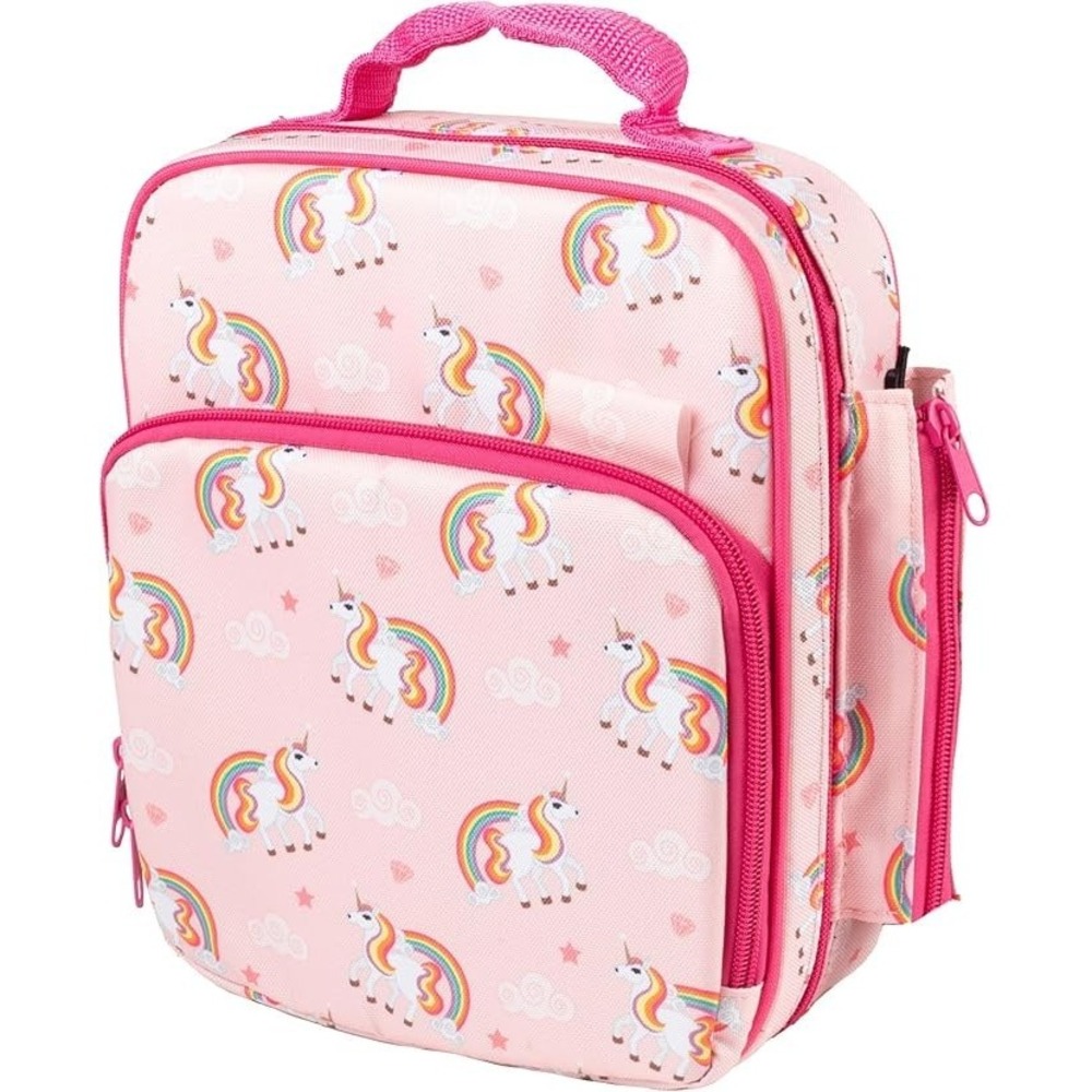 Kid Insulated Lunch Box w Snack Pocket & Expandable Water Bottle Holder For Girl
